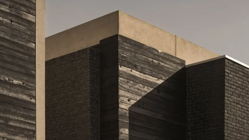 Charred larch and brick, Kiln House
